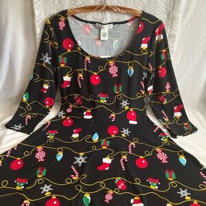 Planet Gold Christmas Ornament Knit Fit and Flare Skaters Dress Size L Juniors